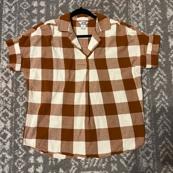 Duluth brand Tan and White Checkered Button-Down Shirt size S (M105) - Picture 6 of 8